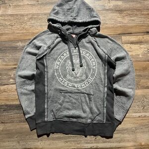 Y2k True religion style hoodie with clean inside out stitching and schoo graphic
